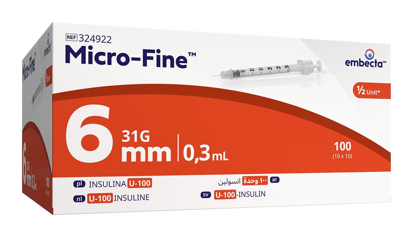 Insulinsprutor Micro-Fine 0,3 ml 31G × 6 mm · 10-pack, produktbild